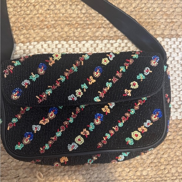 Black Beaded Floral Women's Bag - Picture 4 of 5